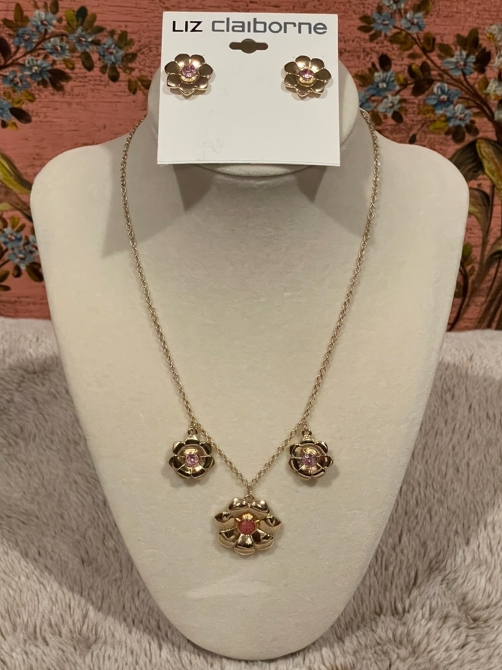 Liz Claiborne Gold-Tone Floral Necklace with Pink Accents